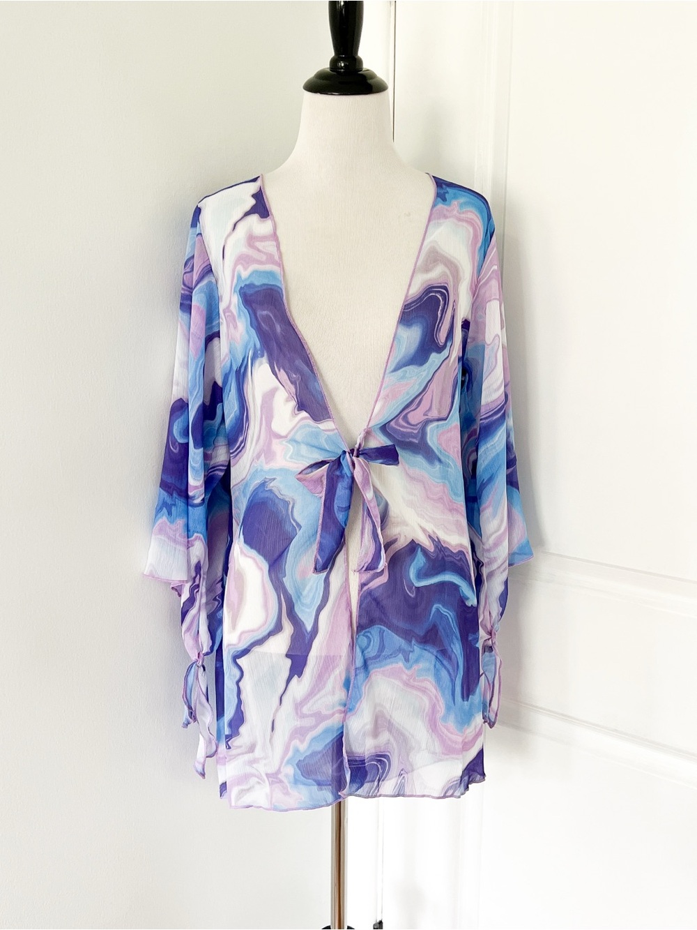 BECCA Lavender and Blue Sheer Tie-Front Cover-Up - XS/S